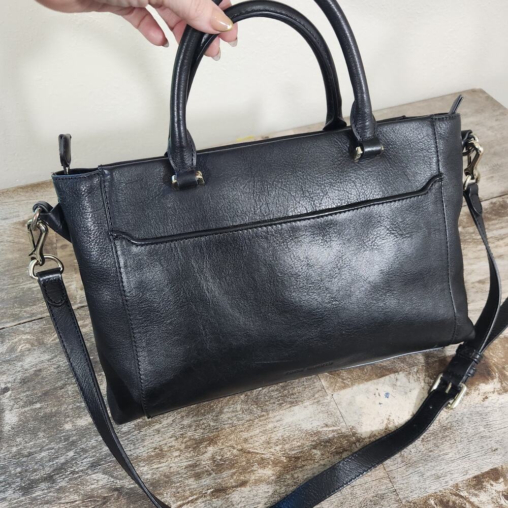 Vince Camuto Black Leather Satchel Tote Crossbody Shoulder Bag Purse Minimalist